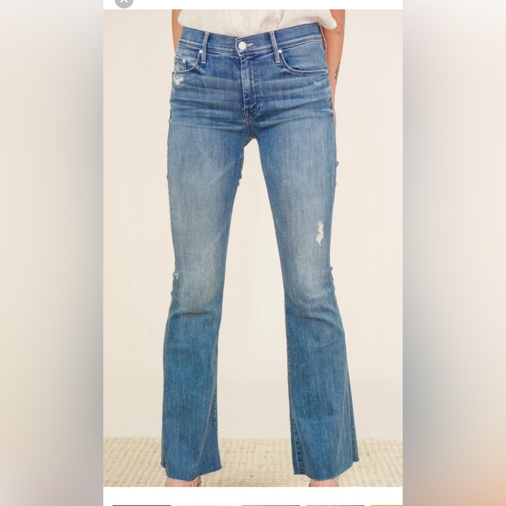 MOTHER Blue Distressed Flare Jeans